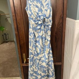 Moon River Blue and Cream Floral Maxi Dress with cut out